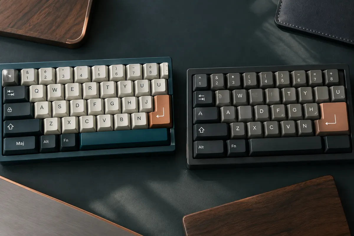 Clavier mécanique compact illustrant les différences de forme entre les dispositions ISO et ANSI