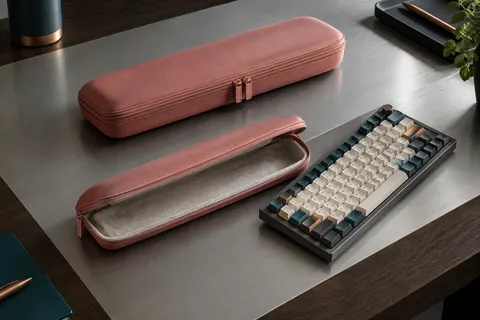 Étui rigide rouge rosé à fermeture éclair pour transporter un clavier compact Logitech POP