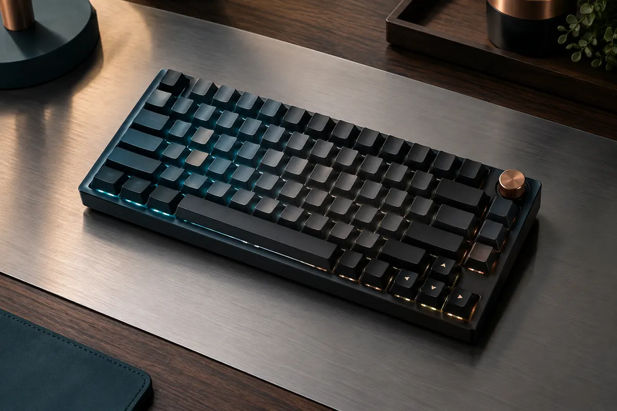 Clavier mécanique AJAZZ X85 compact au dégradé noir, avec molette métallique et éclairage RGB