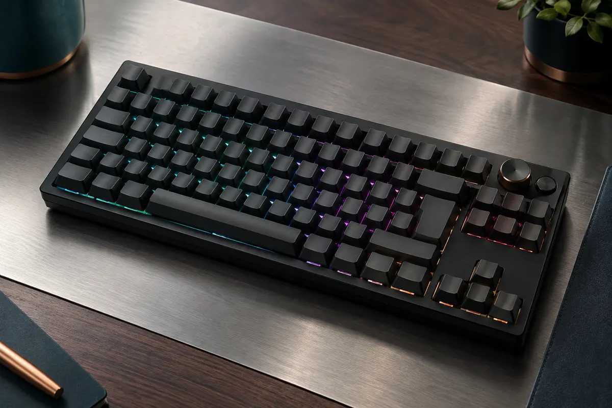 Clavier mécanique TKL noir AZERTY avec éclairage RGB, molette multimédia et switches linéaires