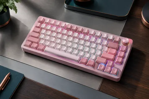 Clavier mécanique compact rose DAREU EK75 Pro avec 81 touches, molette multifonction et rétroéclairage RGB.
