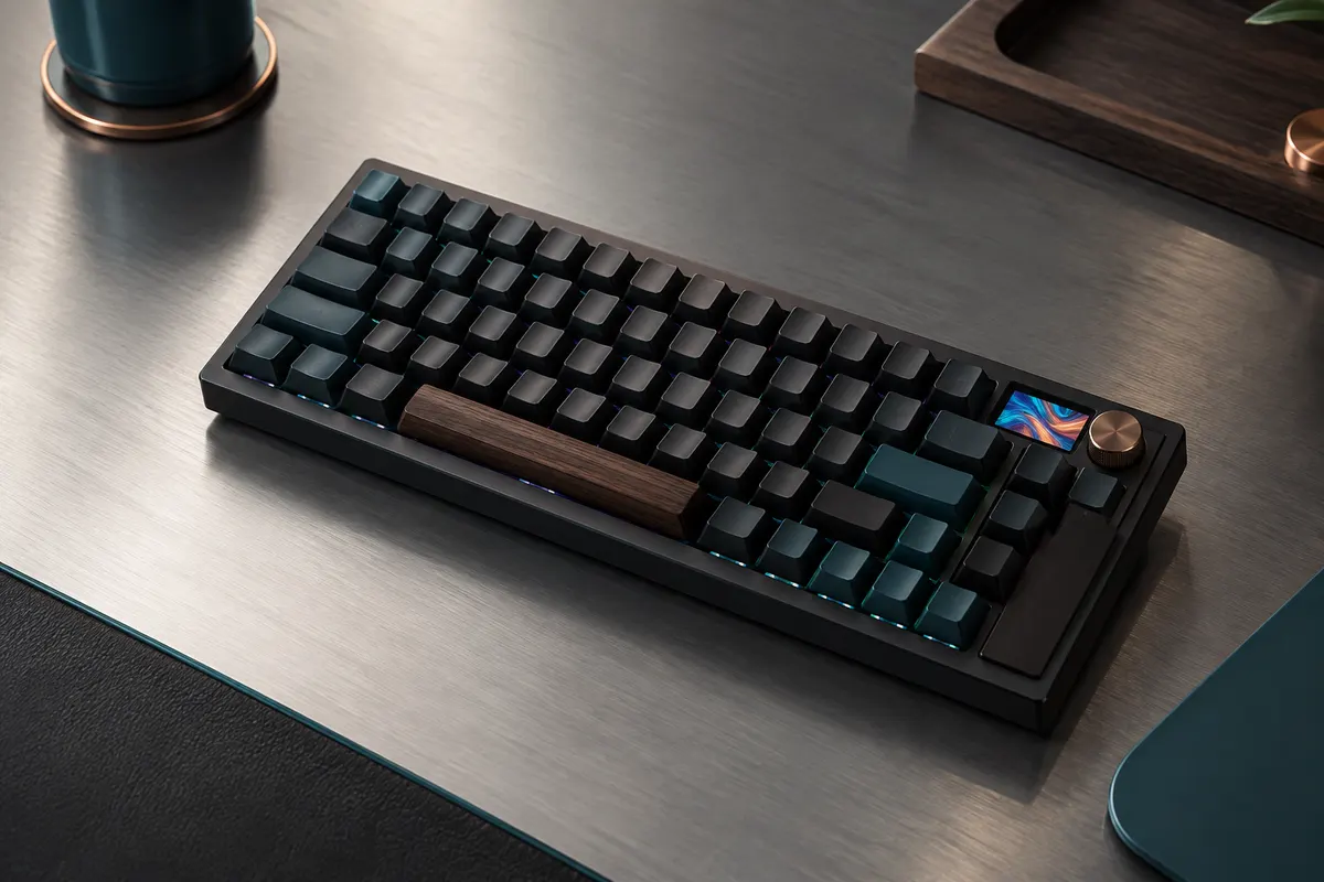 Clavier mécanique compact noir EPOMAKER F75 Max avec écran TFT, molette de volume et rétroéclairage RGB