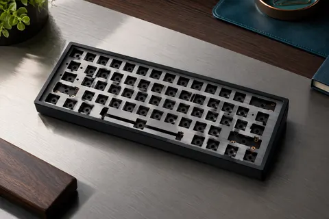 Cadre barebone noir Glorious GMMK Compact 60 %, avec plaque supérieure en aluminium et emplacements de switches