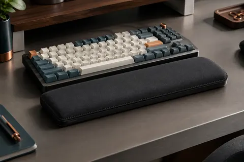 Repose-poignets Glorious noir pour clavier TKL, avec surface en tissu lisse et base antidérapante.