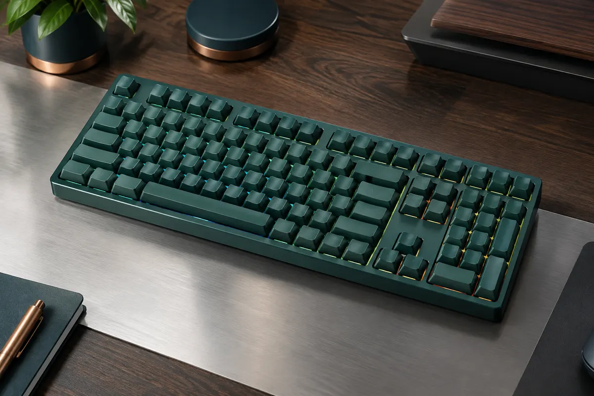 Clavier mécanique compact vert au format 96 %, avec pavé numérique intégré et rétroéclairage RVB