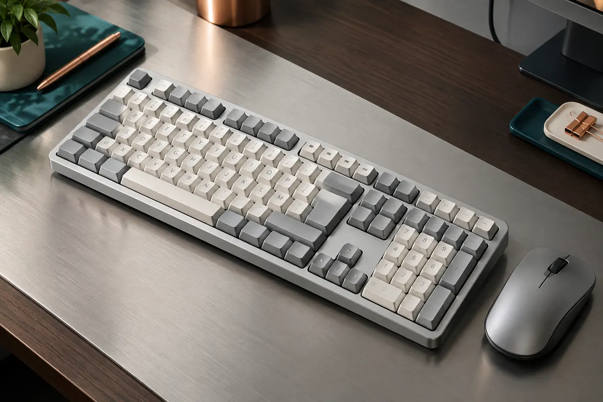Ensemble LeadsaiL argenté avec clavier mécanique AZERTY compact à pavé numérique et souris sans fil