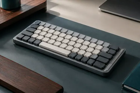 Clavier mécanique compact LOFREE Flow2 gris sidéral, à profil bas, avec boîtier en aluminium et 84 touches.