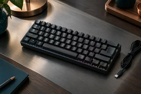 Clavier mécanique compact noir AZERTY à touches PBT, avec câble USB-C détachable et éclairage RVB