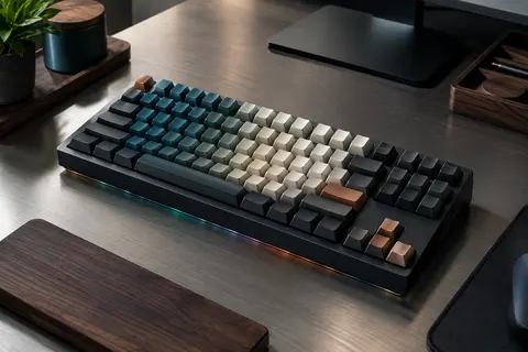 Clavier mécanique TKL Redragon à touches PBT dégradées et rétroéclairage RVB sur un bureau sobre.