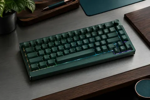 Clavier mécanique SOLIDEE compact au coloris Forest, avec flèches séparées et rétroéclairage RVB.