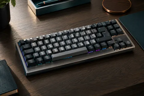 Clavier mécanique SteelSeries Apex 9 TKL AZERTY avec touches PBT et rétroéclairage RVB sur un bureau sobre